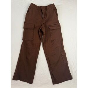 No Comment brown cargo pants with elastic waistband, size L. Cotton & spandex bl